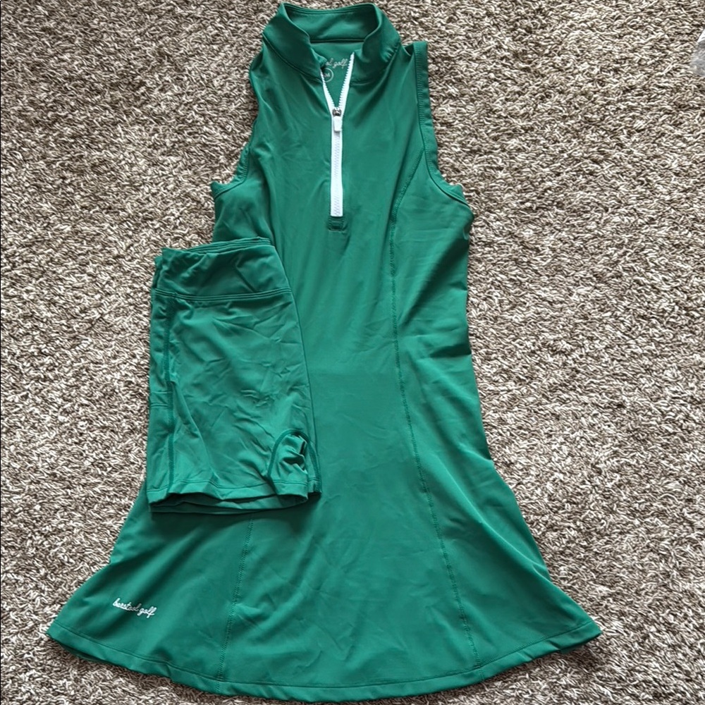 Green Sleeveless Golf Dress with Shorts